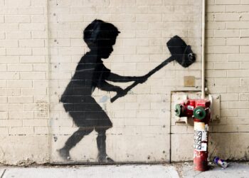 Hammer Boy — by Banksy in New York, USA