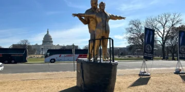 Titanic — Trump And Epstein Statue By Secret Handshake